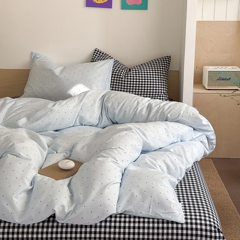 Spring And Summer Washed Cotton Contrast Color Bed Floating In Iceland Simple Style Four-piece Cotton Bed Sheet Quilt Cover