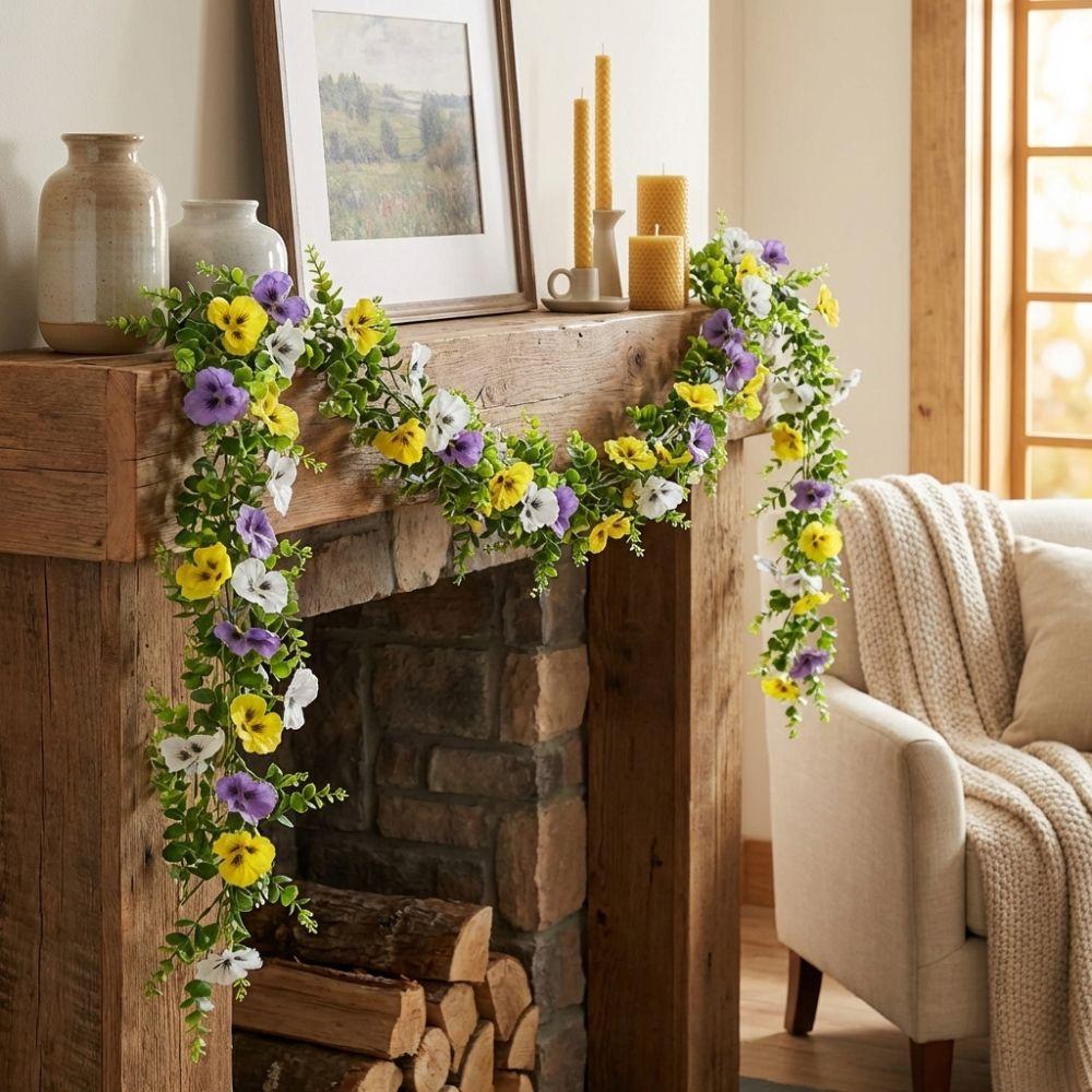 Flexible Artificial Pansy Vines UV Resistant Pansy Eucalyptus Vines  Garden Decor