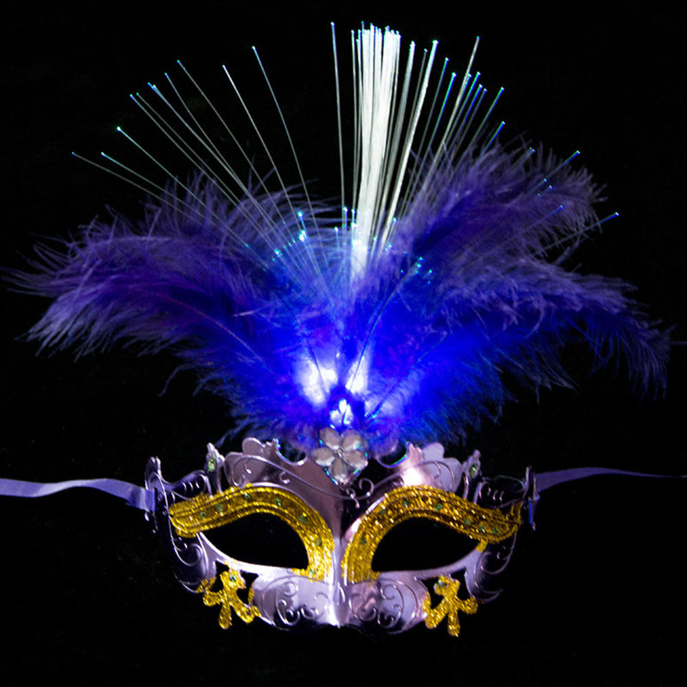 Women LED Party Mask Masquerade Luxury Peacock Feathers Half Face Mask Cosplay Costume Venetian Mask