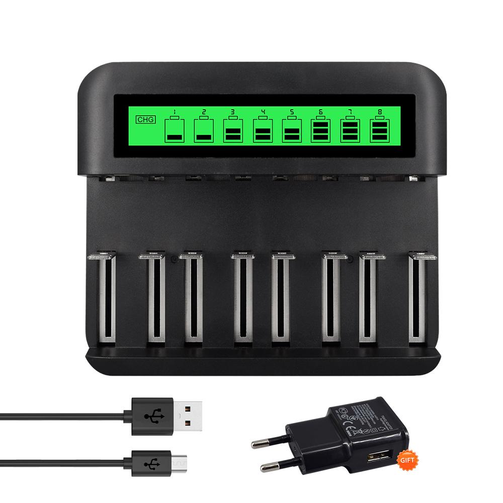 PALO 8-слотовый ЖК-дисплей, USB-умное зарядное устройство для аккумулятора AA AAA SC, размер компакт-диска, аккумуляторная батарея 1,2 В, Ni-MH Ni-CD, быстрое зарядное устройство