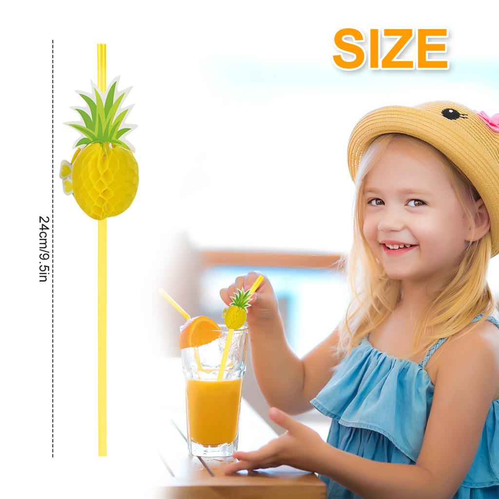50pcs Paper Drinking Straw 3D Fruit Pineapple Flamingo Design Striped Paper Straws Birthday Party Decoration Wedding Supplies