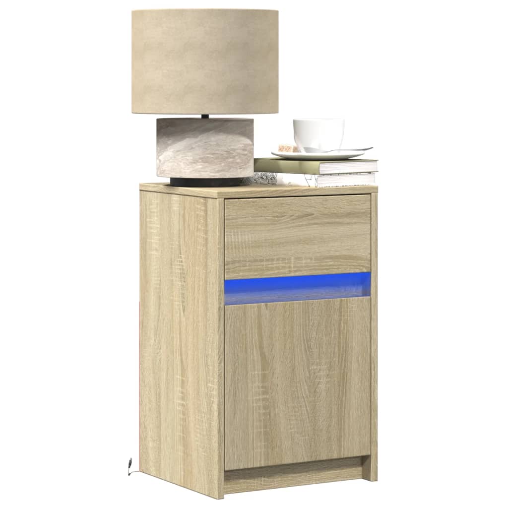 Nightstands with LED Lights 2 pcs Sonoma Oak Wood Based Material