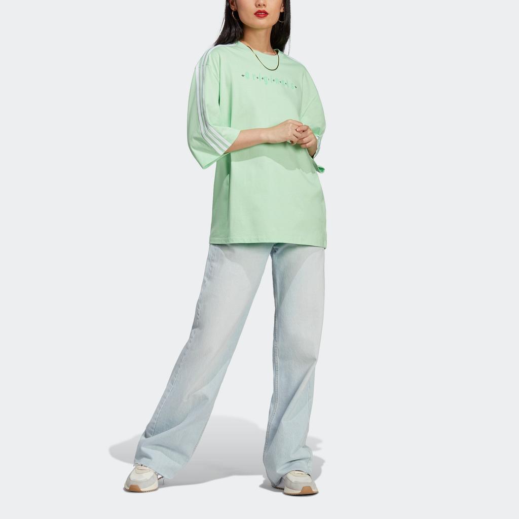 Adidas Оригинальная футболка оверсайз с принтом логотипа-буквы Женские топы Мятно-зеленый IQ3403