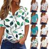 Women's Casual Printed V-Neck Short Sleeve Decorative Button T-Shirt Top