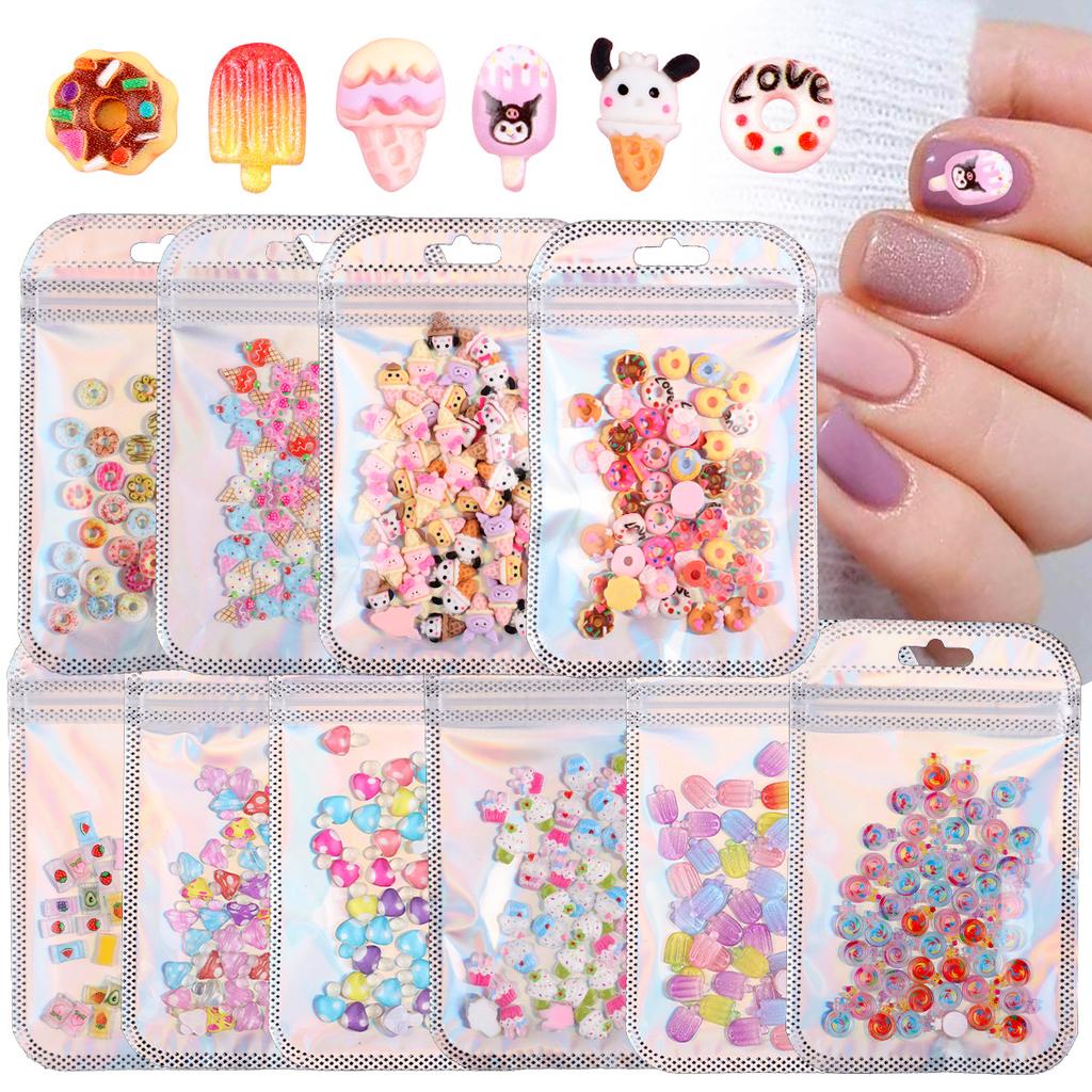 Nail Art Sweet Small Fresh Three-Dimensional Resin Candy Cookies Donuts Ice Cream Ice Cream Mixed Wear Nail Accessories