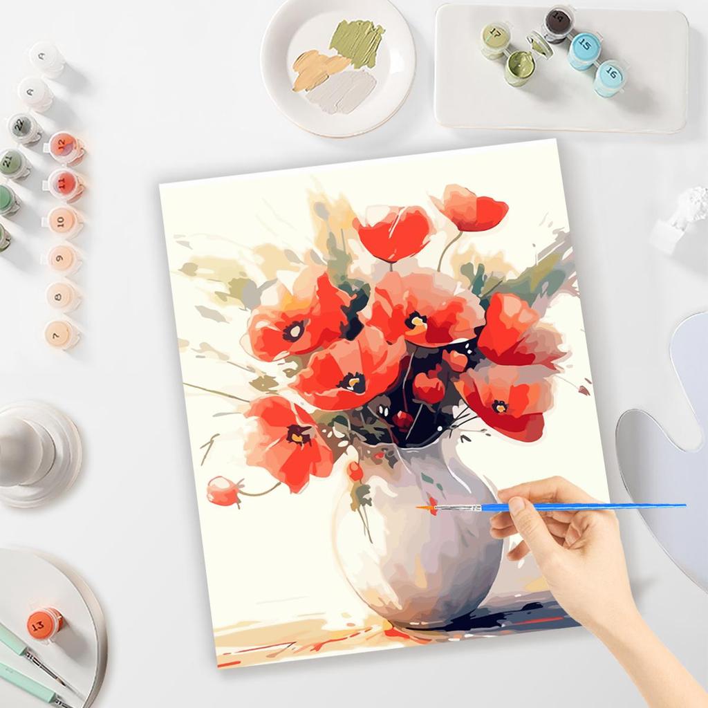 Рамка с красными цветами, наборы для рисования по номерам для взрослых, ваза, акриловая краска на холсте, маркер по номерам для украшения дома, поделки своими руками, 40x50 см