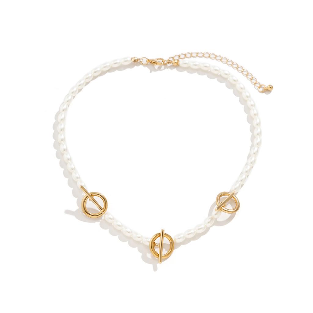 Jewelry, Single-layer Beaded Alloy Geometric Items, Creative OT Buckle Splicing Imitation Pearl Necklace Women
