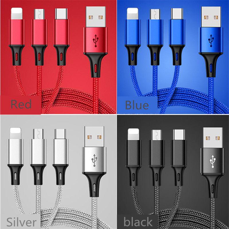 Кабель для быстрой зарядки 3-в-1 для передачи данных 1,25 м для Huawei Android Apple Оптом