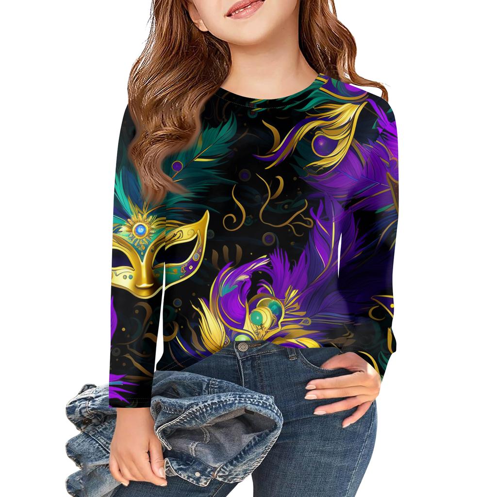 Футболки с длинным рукавом для девочек, детские осенние топы, с круглым вырезом, с принтом, базовые футболки