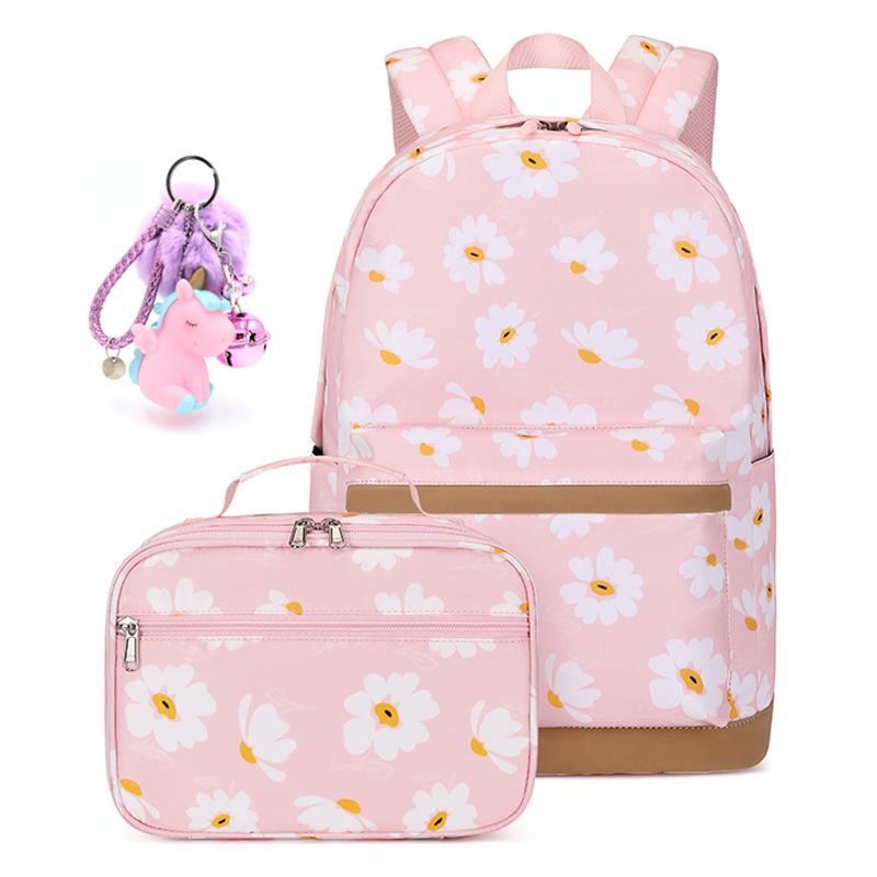 Beautiful Flower Print Backpack for Girls School Bag Kids Bookbag Teen Backpack Set Daypack with Lunch Bag Mochilas Escolares