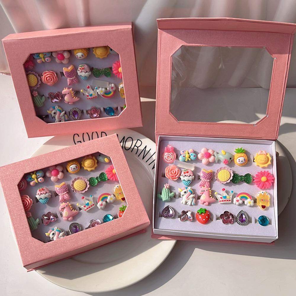 24 шт./набор Яркий цвет Мультяшные детские кольца Набор Мультяшные животные Набор колец Игрушка Девочки