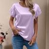 O-Neck Short Sleeve Loose Fit Women T-shirt Solid Color Smooth Satin Tops Streetwear