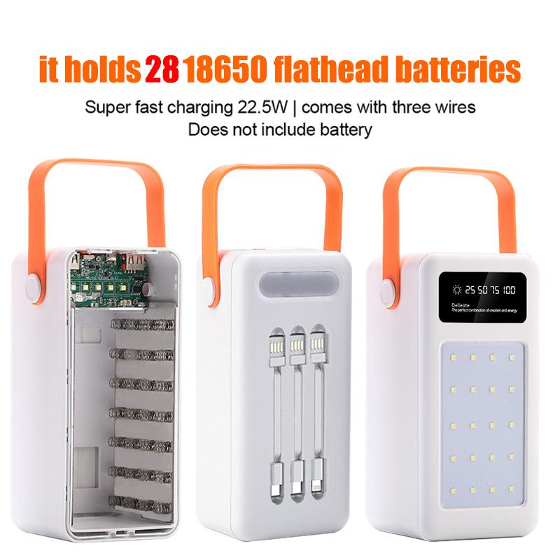 Battery Storage Box 21/28 X18650 Super Fast Charging Power Bank Case 10W 22.5W PD QC4.0 3.0 18650 Holder with Camping Light Line