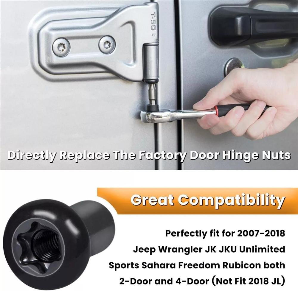 8PCS Car Door Hinge Nut Bolt New Replace 6511744AA For 2007-2018 Jeep Wrangler