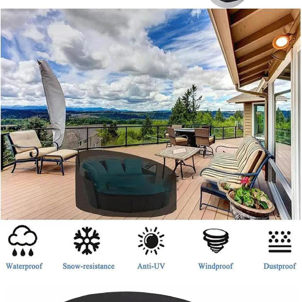 Round Rattan Daybed Cover - Waterproof Outdoor Sun Island Cover with Drawstring, 420D Oxford Fabric, Adjustable Strap for All-Weather Protection