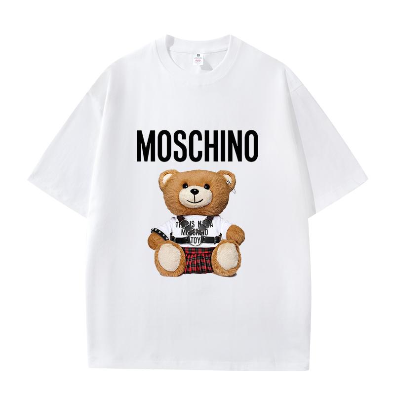 D06-116 MINISO 2026 Лето Стиль Moschino Плюшевый Мишка Мужчины Женщины 100% Хлопок Футболка Повседневная С коротким рукавом Круглый вырез Верх
