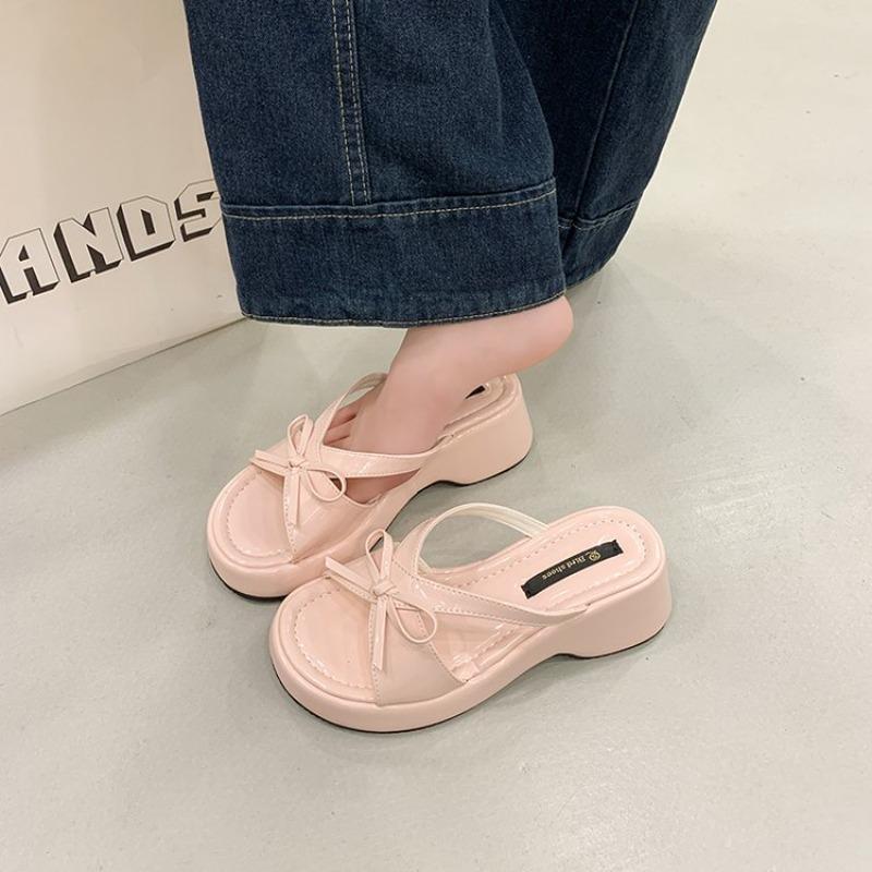 2026 Summer Women Platform Thick Bottom Slippers Fashion Butterfly-knot Height Increase Slide Ladies Casual Beach Vacation Shoes
