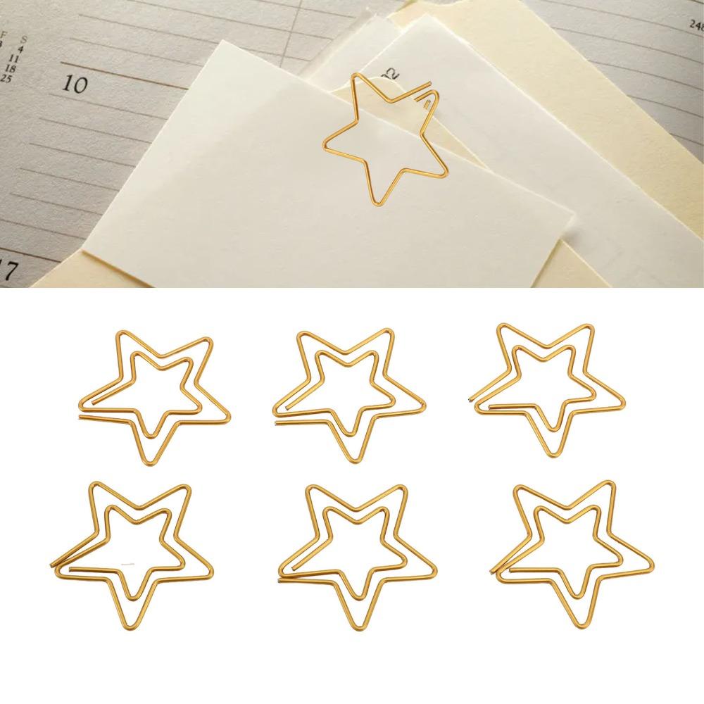 100PCS Gold Color Cute Paper Clips Star Shaped Metal Paper Clips Decorative Paper Clips  Home