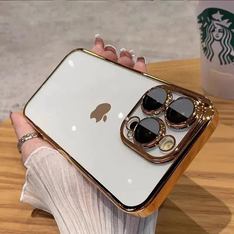 Роскошный прозрачный чехол с покрытием для IPhone 15 14 13 12 11 Pro Max Plus Mini XS XR X, защитная пленка для полного объектива, противоударный чехол