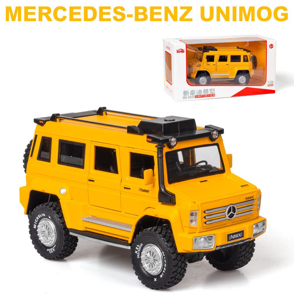 Масштаб 1/28 Unimog U5000, литая под давлением модель автомобиля, игрушечный автомобиль с откатным механизмом, звуком и светом для детей, коллекция подарков для мальчиков и девочек