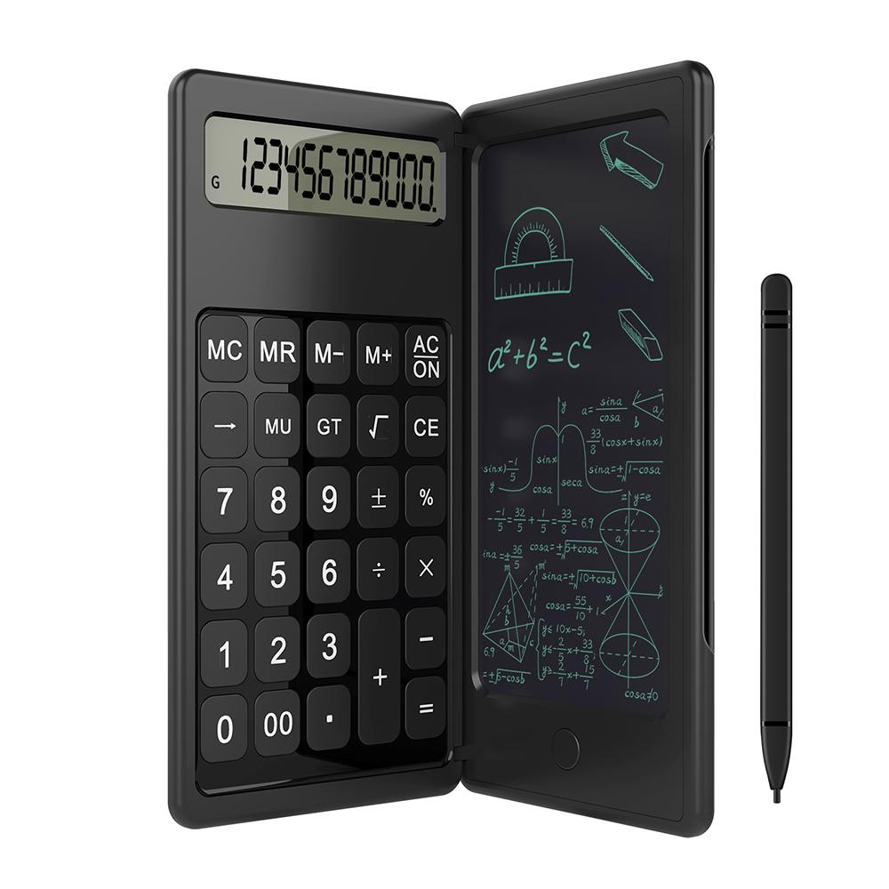 1PC Foldable Calculator & 6 Inch LCD Writing Tablet Digital Drawing Pad 12 Digits Display with Stylus Pen Erase Button Lock Function