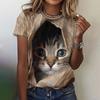2025 Summer Women Fashion Trend Cute Cartoon Cat O-Neck Tops Tees Female Short Sleeve Clothing Ladies Vintage