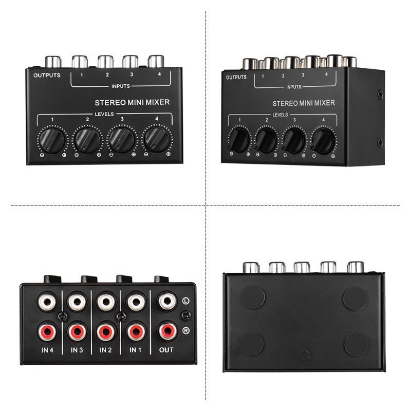 4-Channel Passive Mixer Small Mixer Mixer Stereo Dispenser Mixing Console for KTV Home Stage Stereo Music Sound Card