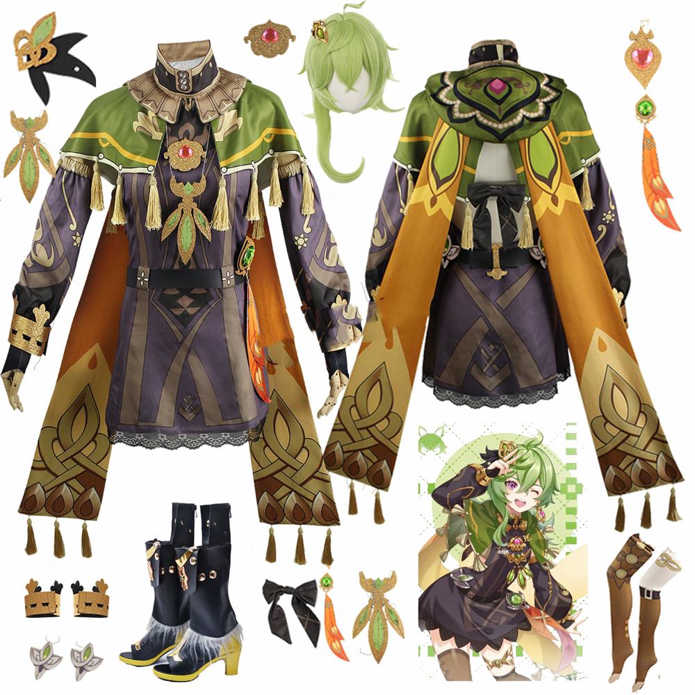 Collei Cosplay Costume Sumeru Dendro Game Uniform Shoes Wig Anime Maid Cosplay Dress Outfit For Women Girls