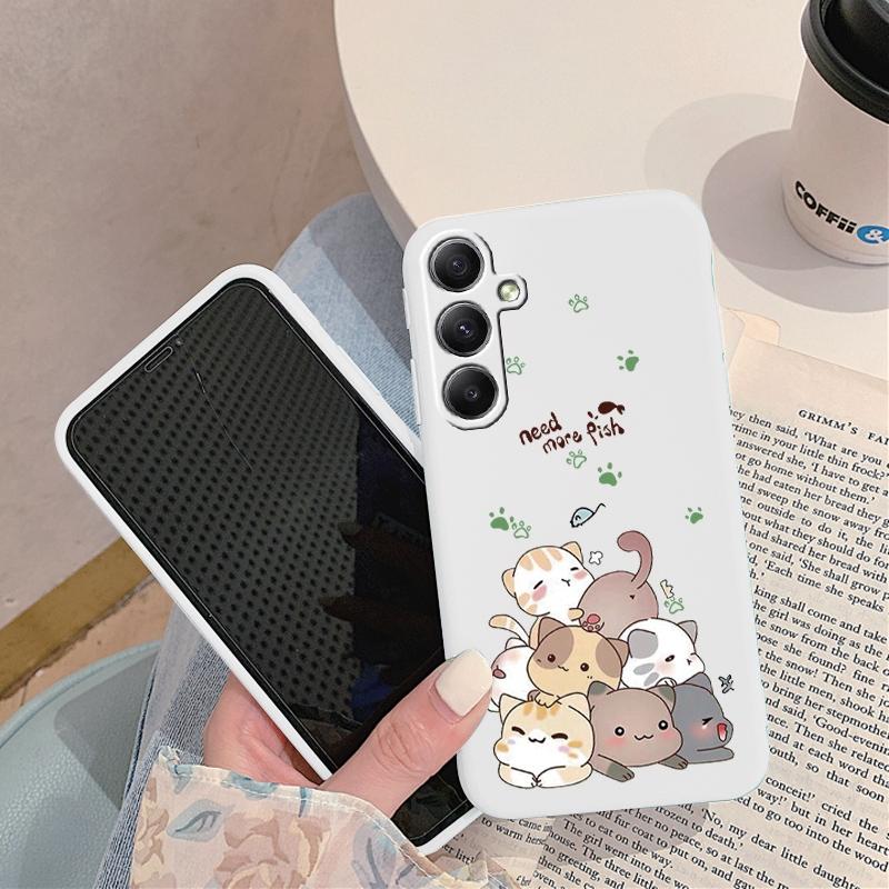 Мягкий силиконовый чехол с рисунком кота для Samsung M35 A55 S24 Xiaomi Redmi Note 13 Poco C65 iPhone 15 Huawei Honor Realme Camera Защитный противоударный чехол