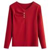 Spring and Autumn Women's Thin Bottoming Temperament Cotton Long-sleeved V-neck T-shirt