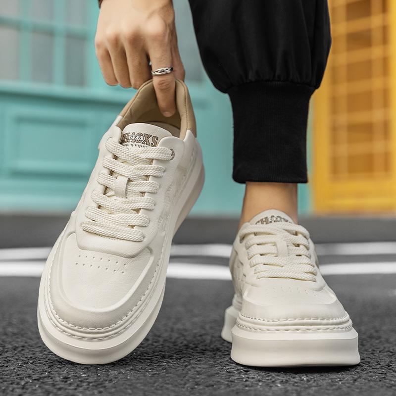 High Quality Thick-soled Heightening Leather Surface White Shoes Autumn Low-top Sports Board Shoes Work Casual Versatile Men's Shoes