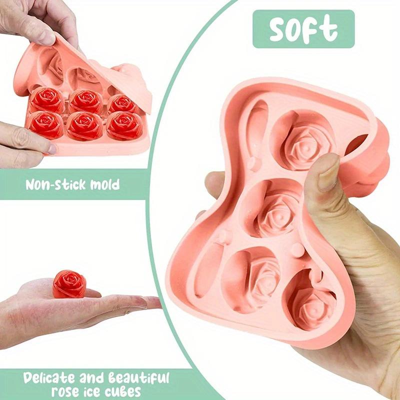 Rose Shape Ice Cube Tray - Food - Grade Silicone, Suitable for Freezer Drinks, Kitchen Accessories & Apartment Essentials