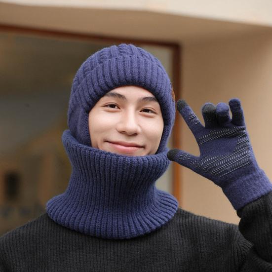 Yousheng 3 шт./компл. для мужчин и женщин зимняя шапка с флисовой подкладкой, шарф, перчатки, комплект защиты ушей, вязаная шапка с черепом, варежки с сенсорным экраном, комплект для утепления шеи