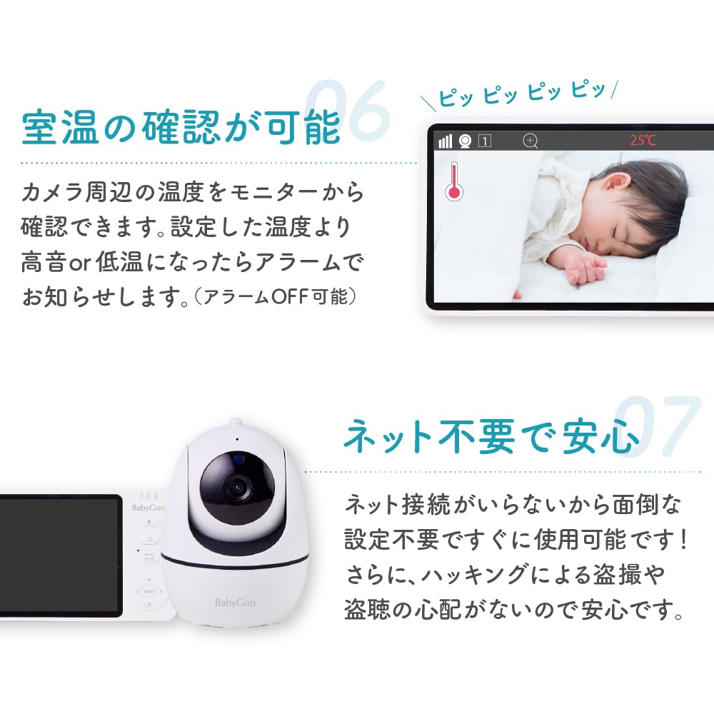 Радионяня BabyGoo, Wi-Fi не требуется, большой 5-дюймовый экран, высокое разрешение, с монитором, идеально подходит в качестве подарка на детский праздник.