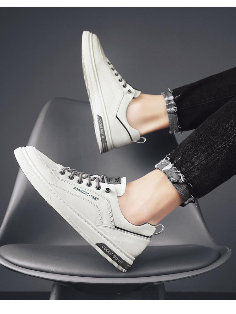 Удобная и модная мужская обувь Зимняя мужская повседневная кожаная обувь Корейская спортивная обувь Flow Hundred Мужские модели Маленькие белые туфли для досок