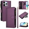 For iPhone 16 Pro Max Leather Case 9 Card Slots Zipper Wallet Stand Phone Cover with Wrist Strap