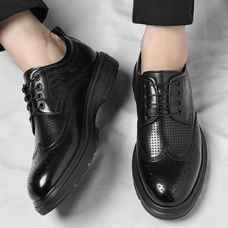 Fashion Fashionable Men's Blok Carved Pointed Casual Oxford Shoes Summer Breathable Lightweight Lace Up Comfortable Casual Leather Shoes