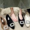 Low-heeled Diamond Furry Shoes for Women, New Winter Fashion Pointed Toe Shoes Warm Shallow-mouthed Women's Shoes