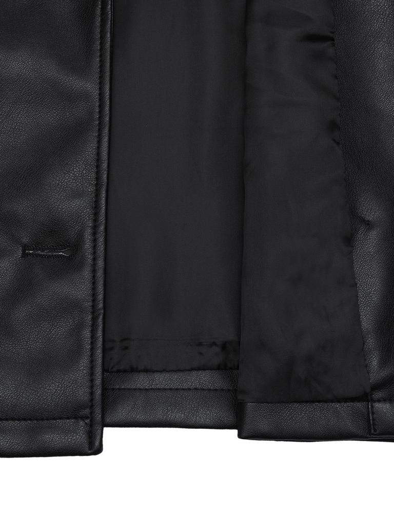 European and American Style PU Leather Motorcycle Jacket with Lapel, Double-breasted Design, Adjustable Waist Belt, for All Seasons