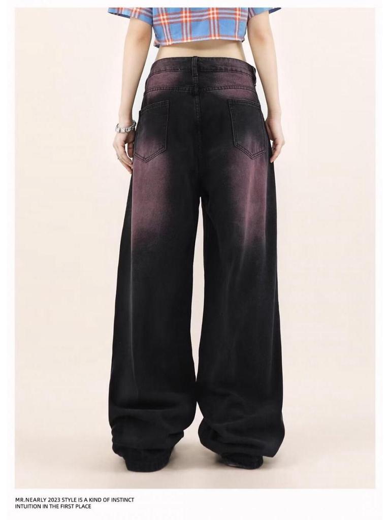 2024 Women's High-Waist Wide-Leg Jeans: Black/Gray, Slim-Fit, Floor-Length