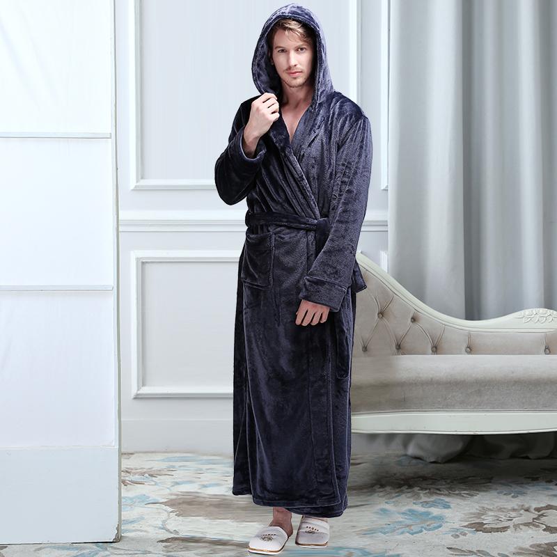 Мужской длинный теплый фланелевый халат больших размеров, зимний с капюшоном, коралловый флисовый банный халат, мужская ночная пижама, женский халат, сексуальные халаты