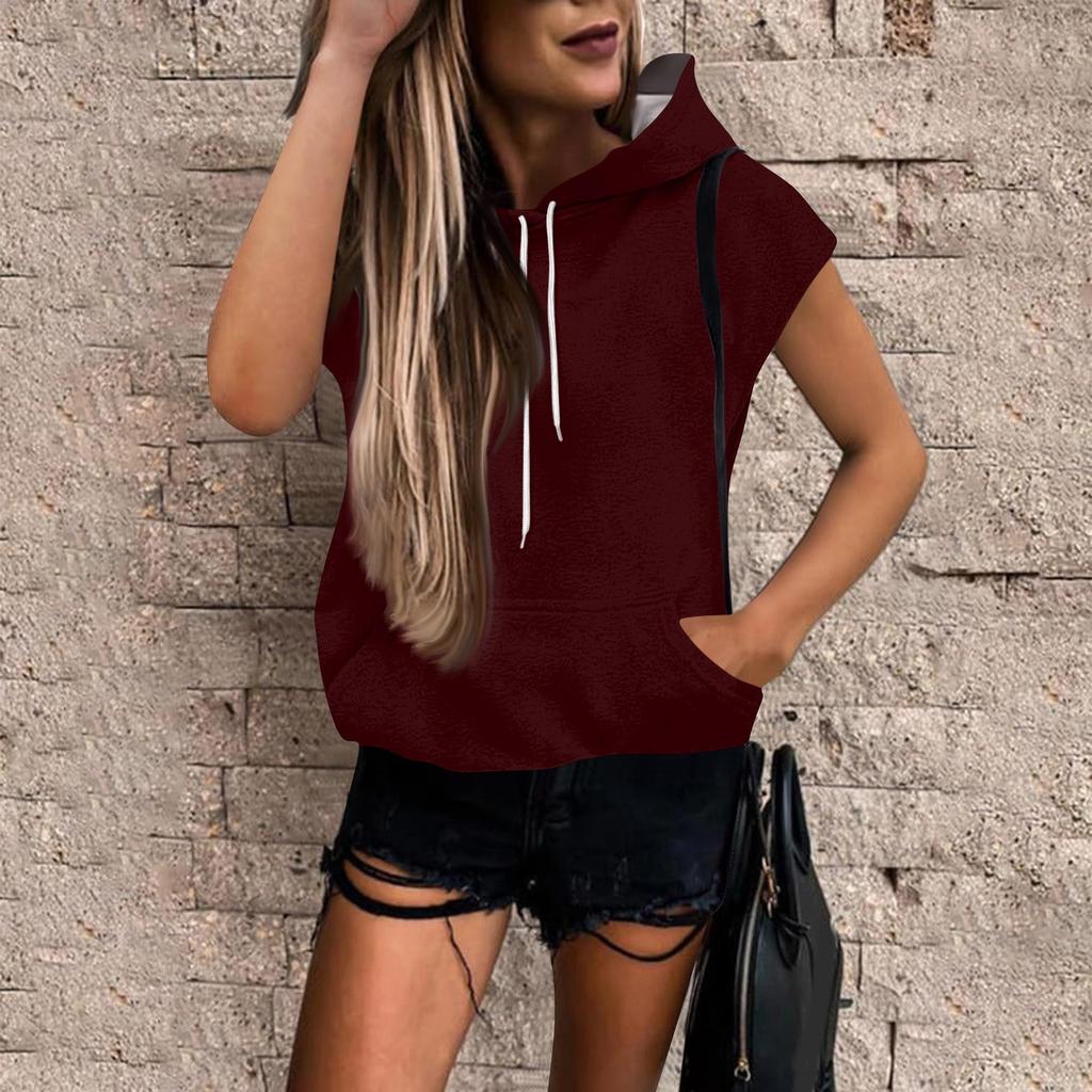 Женские летние футболки без рукавов с капюшоном, толстовки с капюшоном, свободные повседневные туники, толстовки