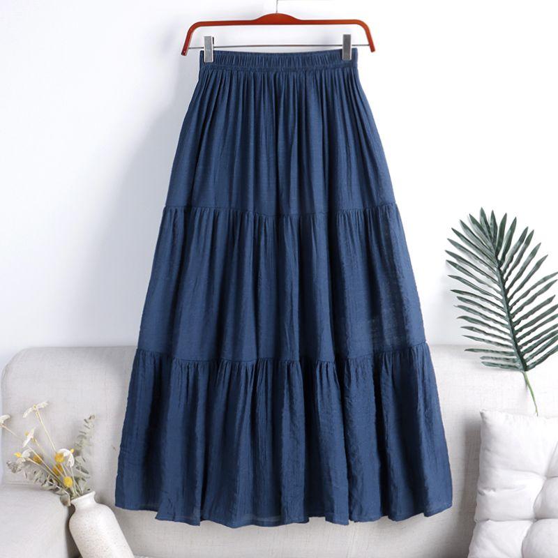 MOJTA Mid Skirt Spring Summer Women's Elastic High Waist Skirt A-line Skirt