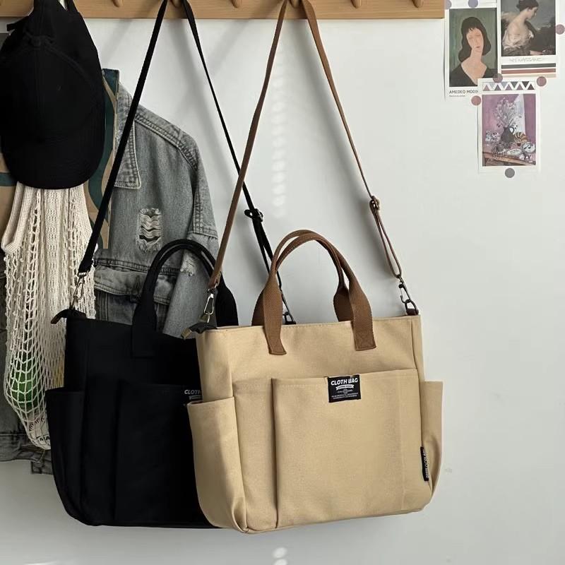 Urban Minimalist Female Student Large Capacity Commuting Horizontal Canvas Single Shoulder Diagonal Cross Portable Tote Bag AVE