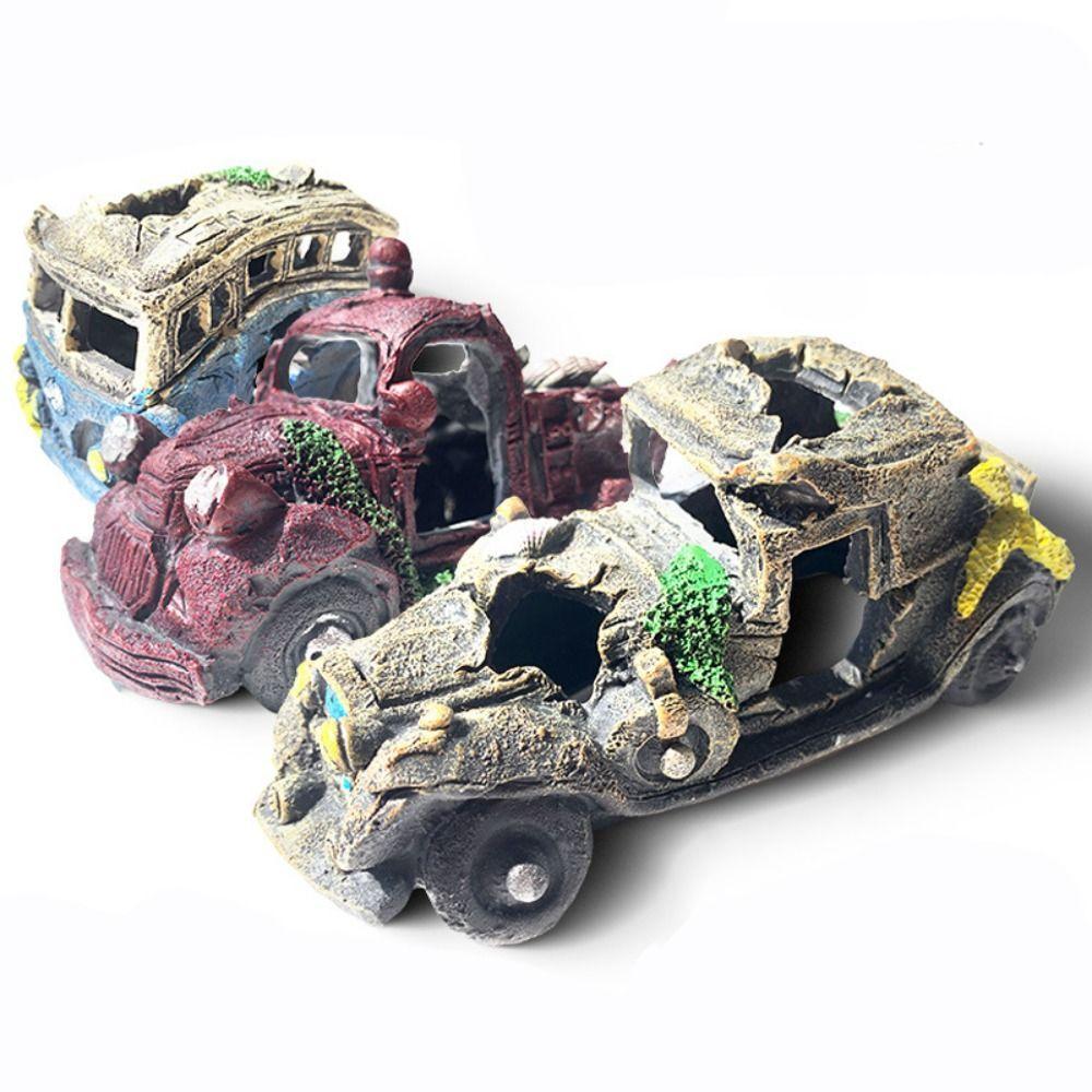 Многоцветное украшение для аквариума, орнамент, укрытие для рыб и креветок, подарок, затонувший автомобиль, украшение для аквариума