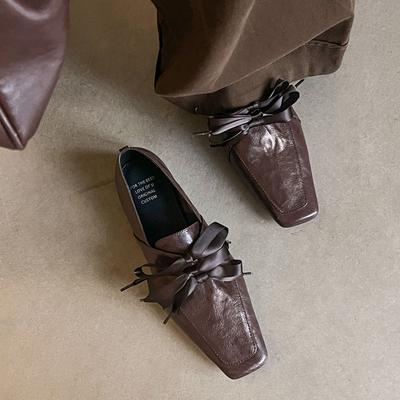 Женские лоферы из искусственной кожи с квадратным носком в стиле ретро, удобные, на низком каблуке, с бантом, дизайнерские мюли, повседневная обувь для женщин, элегантные балетки