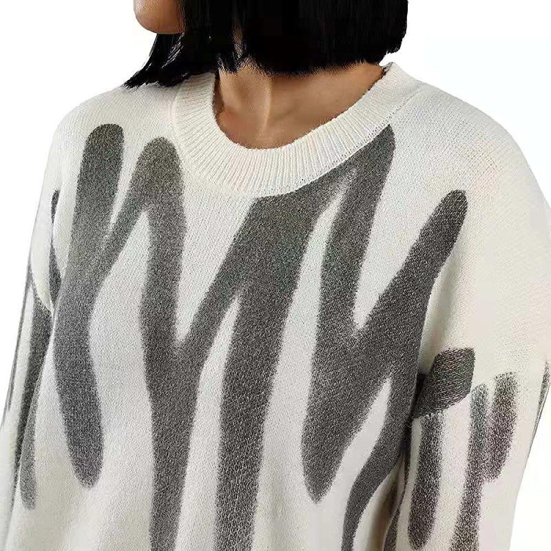 Женский вязаный свитер свободного кроя с принтом в ленивом стиле Осень/Зима 2025