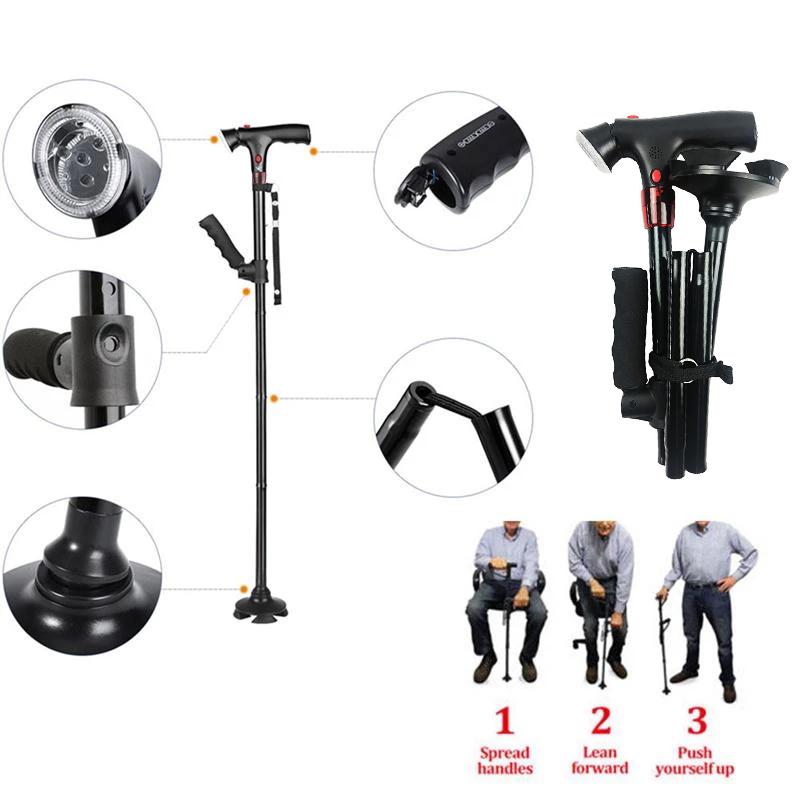 Складная телескопическая трость, трость для пожилых людей, светодиодная трость для ходьбы, надежные трости, костыли для пожилых матерей и отцов с сигнализацией