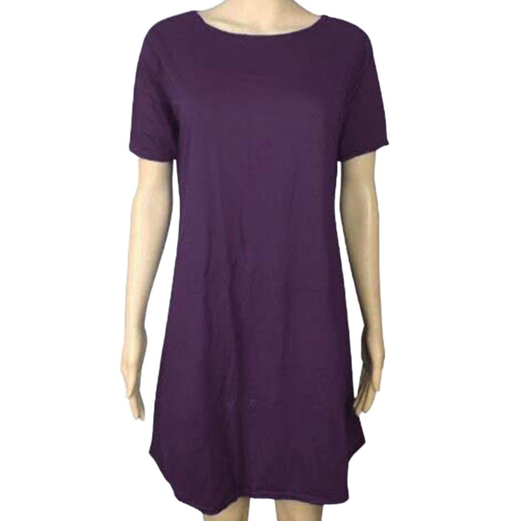 Yousheng Summer Mini Dress Short Sleeves A-line Round Neck Solid Color Above Knee Length Simple Style Short Dress Dating Beach Party Dress