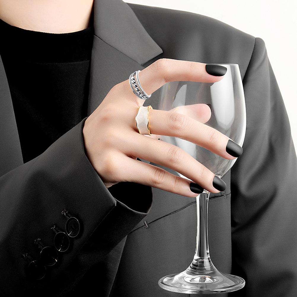 2Pcs Valentine s Day Anxiety Rings for Women Beaded Ring Adjustable Band Rings Rotator Ring Luck   Jewelry Gift